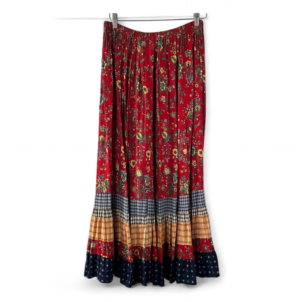 Lucia Lukken Vintage Floral Patchwork Broomstick  Cottagecore Maxi Skirt Medium - Picture 3 of 15
